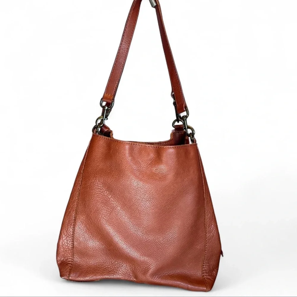 🧡American Leather Co. Austin Triple Entry Bucket Hobo Bag in Brandy Brown - Picture 2 of 5
